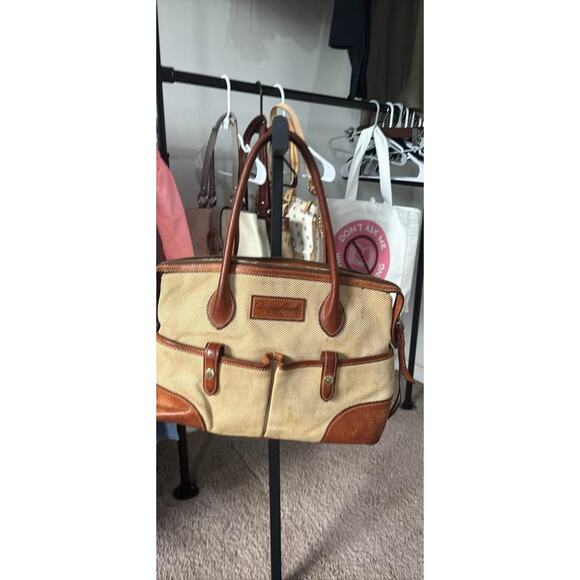Dooney & Bourke Red Tweed Handbag with Leather Accents - Picture 1 of 10